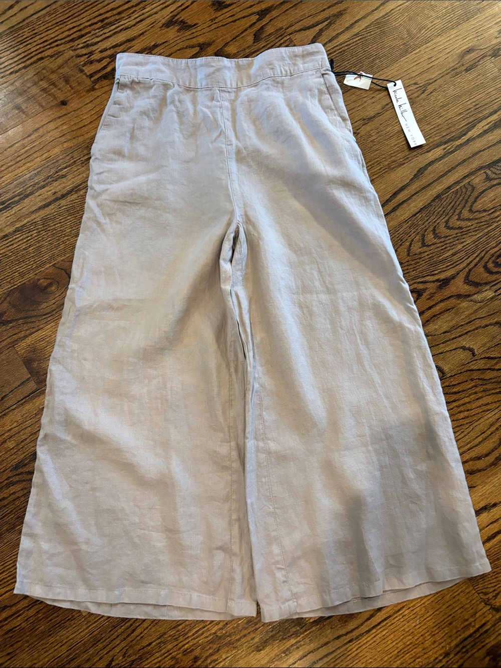 Nicole Miller Wide-Leg Linen Blend Pants - Taupe color w/ blush undertones
